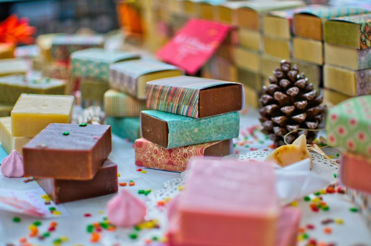 Colvõiful handmade soap bars stacked