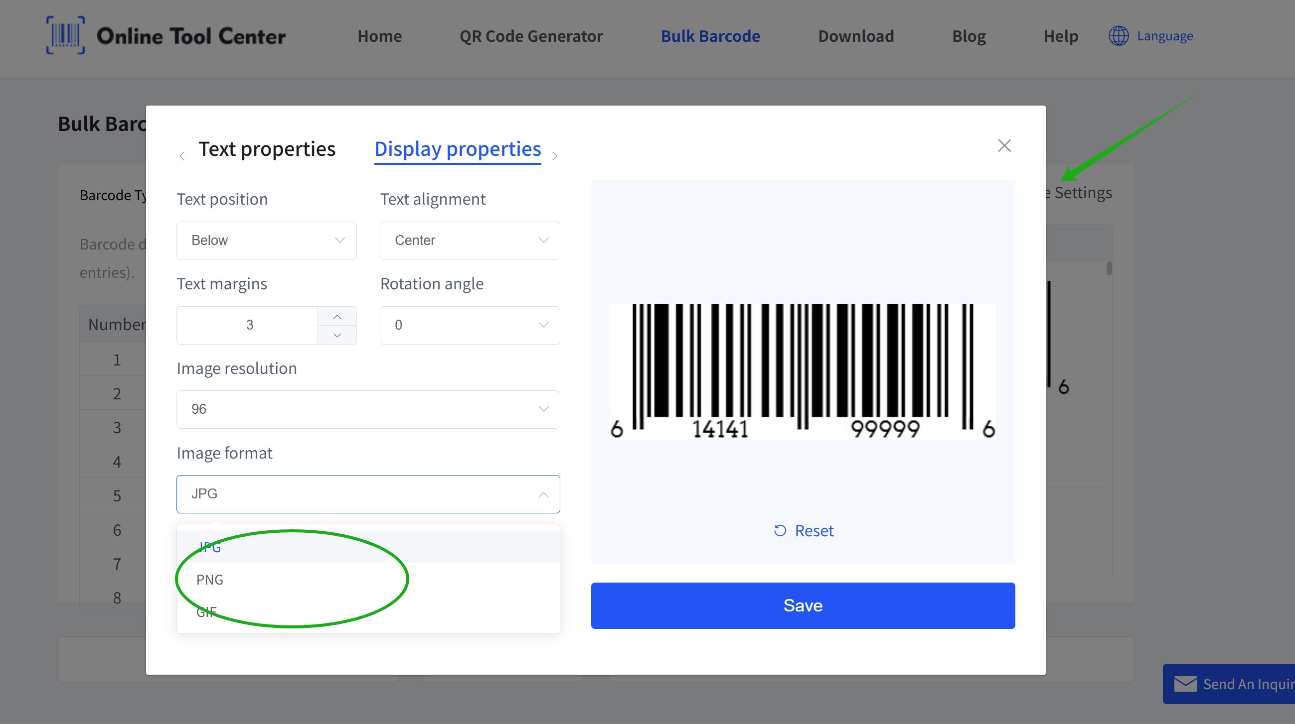 choose barcode image format valige viivakoodi pildiformaat