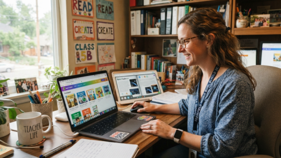 teacher using book creator tool õpetaja kasutab raamatu looja tööriista